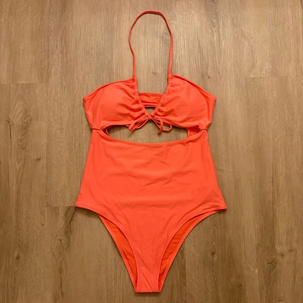 NWT Aerie Dark Coral One-Piece Ruched Cheeky Swimsuit Womens Medium